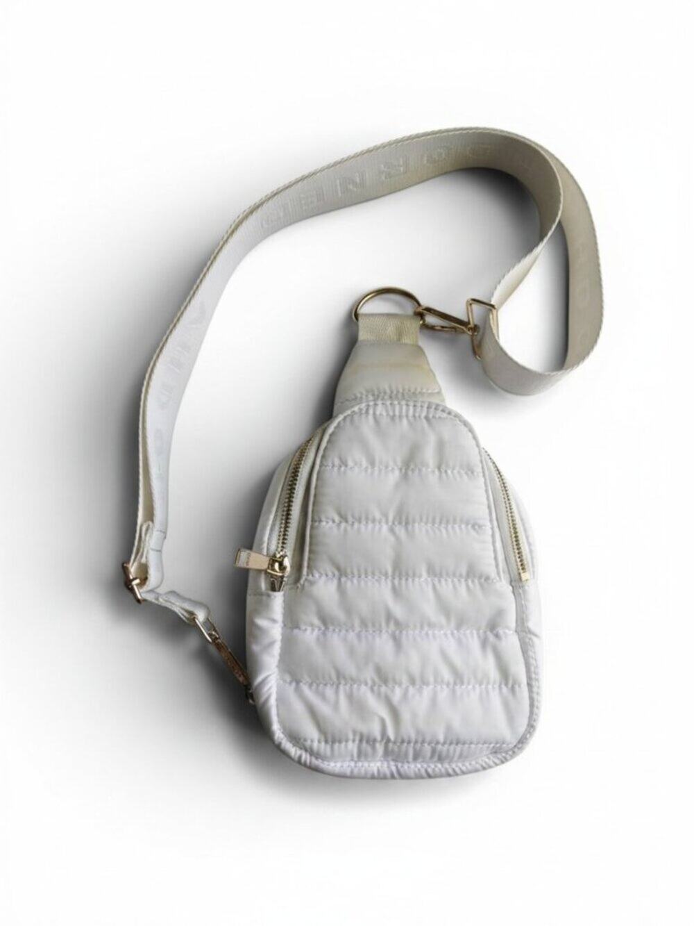 AHDORNED White Quilted Mini Sling Backpack Crossbody Gold HW